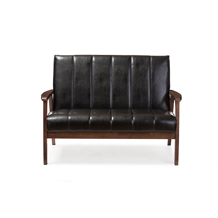 Baxton Studio Nikko Mid-century Black Faux Leather Wooden 2-Seater Loveseat 121-6746
